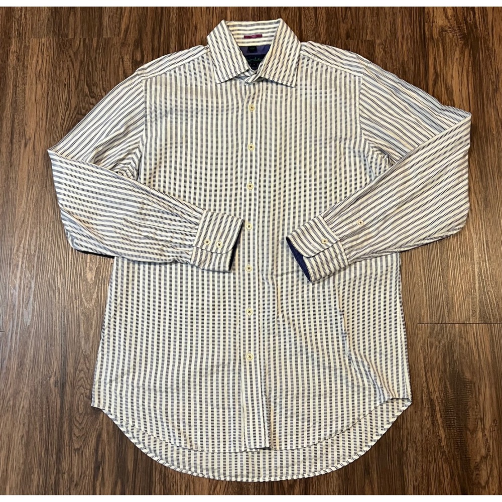 Boden Mens Blue White Striped Cotton Long Sleeve Button Down Shirt Size 16 MA195